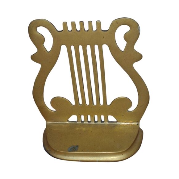 Brass‎ Musical Lyre Harp Bookend Musician Mid Century MCM Vintage Patina ONE - Picture 10 of 14